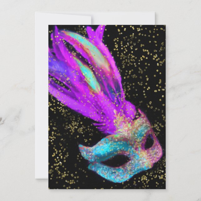 Bat Mitzvah Masquerade Black Pink Blue Einladung (Rückseite)