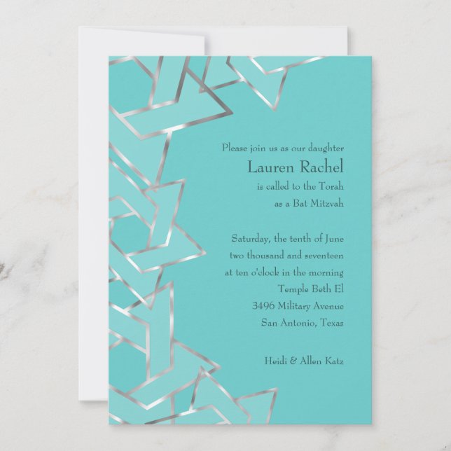 Bat Mitzvah Metallic Look Star von David Einladung (Vorderseite)