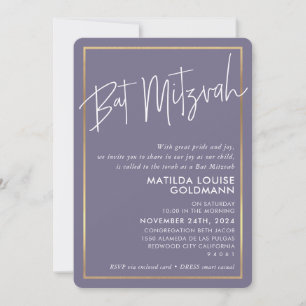 BAT MITZVAH minimale moderne lila Rahmen Einladung
