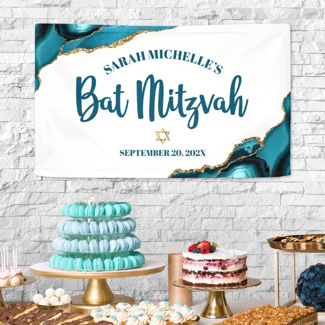 Bat Mitzvah Modern Agate Gold Türkisches Skript Banner (Von Creator hochgeladen)