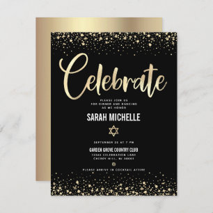Bat Mitzvah Modern Black Gold Foil Glitzer Script Begleitkarte