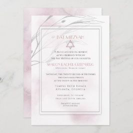 Bat Mitzvah Modern Blush Pink Watercolor Splash Einladung