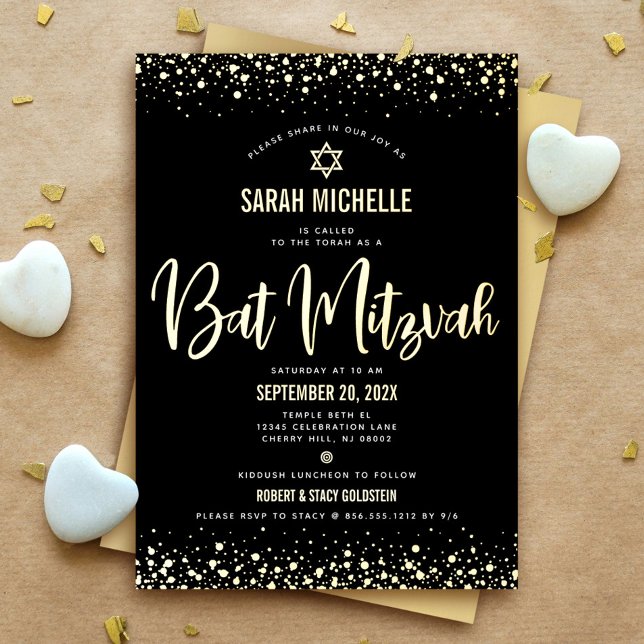 Bat Mitzvah Modern Bold Bold Script Black Real Gol Folieneinladung (Von Creator hochgeladen)