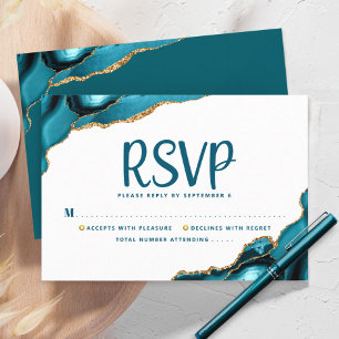 Bat Mitzvah Modern Gold Turquoise Agate Script RSVP Karte