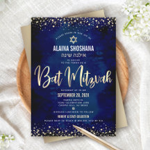 Bat Mitzvah Modern Navy Gold Foil Glitzer Script
