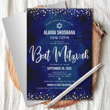 Bat Mitzvah Modern Navy Silver Foil Glitzer Script