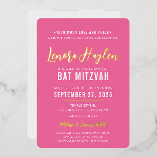 BAT MITZVAH Moderne Drehbuch hübsch rosa Gold Folieneinladung