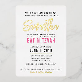BAT MITZVAH Moderne Drehbuch hübsch rosa Gold Folieneinladung