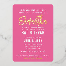 BAT MITZVAH Moderne Drehbuch hübsch rosa Gold Folieneinladung