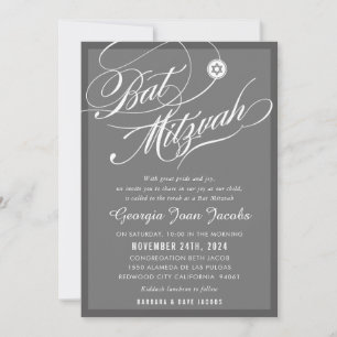 BAT MITZVAH moderne elegante Schrift Hollywood-Gra Einladung