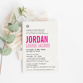 BAT MITZVAH Moderne, fett farbige rosa Namen Einladung
