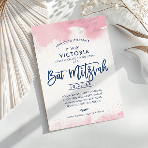BAT MITZVAH moderne handgeschriebene rosa Wasserfa Einladung