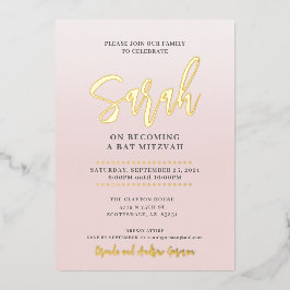 BAT MITZVAH Moderne Kalligrafie Rosa Gold Folieneinladung