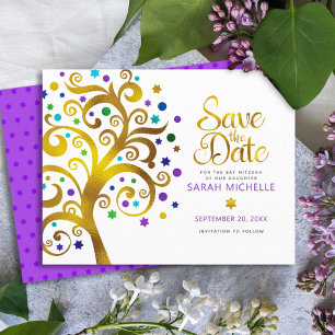 Bat Mitzvah Moderne, kühne, Lila Goldgräber des Le Save The Date
