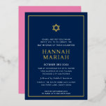 BAT MITZVAH Moderne Minimal-Sternengrenze Rosa Mar Folieneinladung<br><div class="desc">durch kat massard Moderne Einladung mit "glänzender Goldfolie" für die MITZVAH Kinderfeier. Einfach die Vorlage selbst aktualisieren E-Mail-Adresse für passende Elemente und alternative Farbschemas - kat@simplysweetpaperie.com</div>