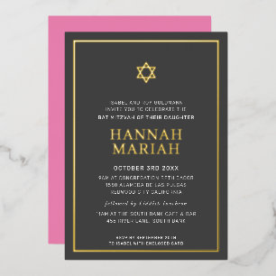 BAT MITZVAH moderne minimale Sternengrenze rosa gr Folieneinladung