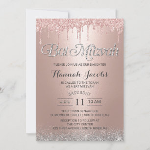 Bat Mitzvah Moderne Rose Gold Glitzer Tropfen Einladung