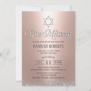 Bat Mitzvah Moderne Rose Gold Sparkling Typografie Einladung