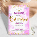 Bat Mitzvah Moderne schicke Goldfolie Rosa Aquarel Einladung<br><div class="desc">Seien Sie stolz, freuen Sie sich und präsentieren Sie diesen Meilenstein Ihres Lieblings-Bat Mitzvah! Versenden Sie dieses atemberaubende, moderne, funkelnd Imitat-Folie und Glitzer-Punkte und Typografie-Skript vor einem rosa Aquarell Hintergrund, personalisierte Einladung für eine Veranstaltung zu erinnern. Personalisieren Sie den benutzerdefinierten Text mit dem Namen, Datum und Veranstaltungsort Ihres Bat Mitzvah....</div>