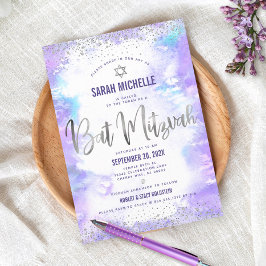 Bat Mitzvah moderne Silberfolie lila Aquarellfarbe Einladung