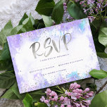 Bat Mitzvah moderne Silberfolie lila Aquarellfarbe RSVP Karte<br><div class="desc">Seien Sie stolz, freuen Sie sich und präsentieren Sie diesen Meilenstein Ihres Lieblings-Bat Mitzvah! Fügen Sie diese atemberaubende, moderne, funkelnd Silber Imitat Folie und Glitzer Punkte und handgeschriebene Kalligraphie-Skript vor einem weichen lila Aquarellhintergrund, personalisierte UAWG Beilage Karte für Ihre Veranstaltung. Personalisieren Sie den benutzerdefinierten Text mit dem Datum "Antwort bis"....</div>