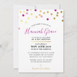 BAT MITZVAH Moderne spaßige Konfettspots Gold pink Einladung