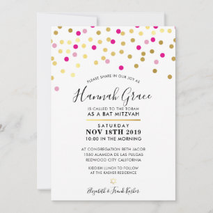 BAT MITZVAH Moderne spaßige Konfettspots Gold pink Einladung