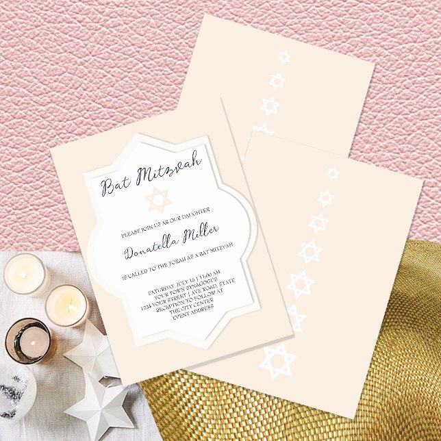 Bat Mitzvah Moderner Blush Star von David Einladung (Von Creator hochgeladen)
