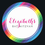 BAT MITZVAH Moderner, farbenfroher Regenbogenstrei Runder Aufkleber<br><div class="desc">von kat massard >>> https://linktr.ee/simplysweetpaperie <<< Liebe das Design,  aber möchte einige Änderungen sehen - ein anderes Farbschema,  Produkt,  ein Foto hinzufügen oder angepasst für einen anderen Anlass - keine Sorgen einfach kontaktieren Sie mich,  kat@simplysweetPAPERIE.com - ich bin gerne behilflich!</div>