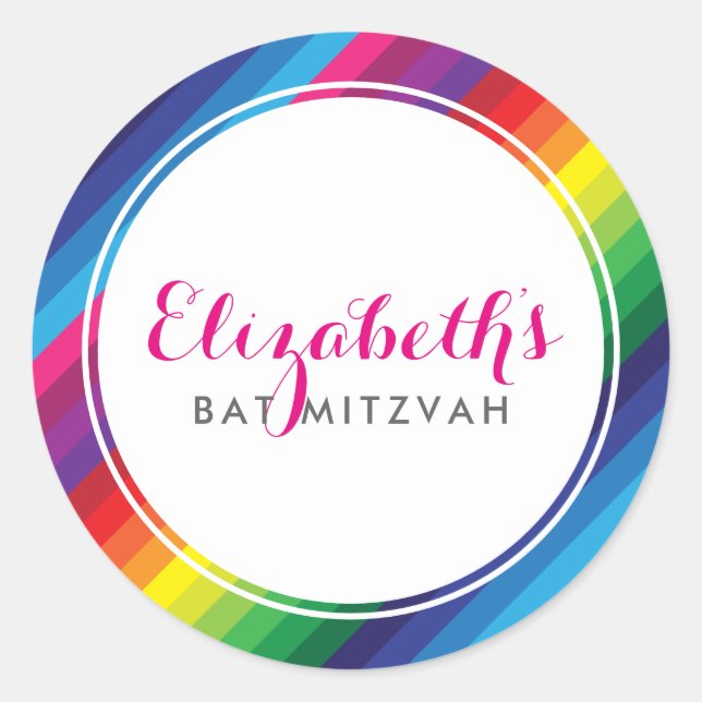 BAT MITZVAH Moderner, farbenfroher Regenbogenstrei Runder Aufkleber (Vorderseite)
