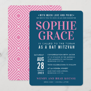 BAT MITZVAH Moderner geometrischer Stack Rosa dunk Einladung