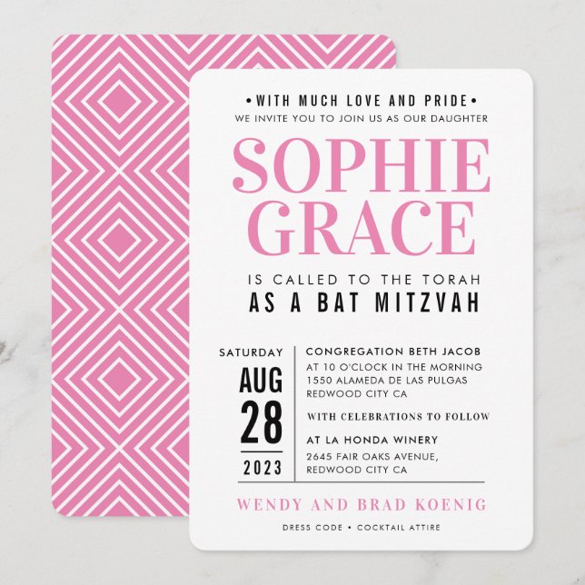 BAT MITZVAH Moderner geometrischer Stapel hübsch r Einladung (Vorne/Hinten)