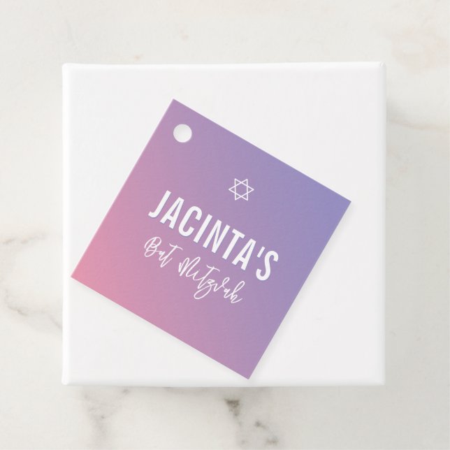 BAT MITZVAH Moderner Stern lila rosa Farbverlauf Geschenkanhänger (Beispiel)