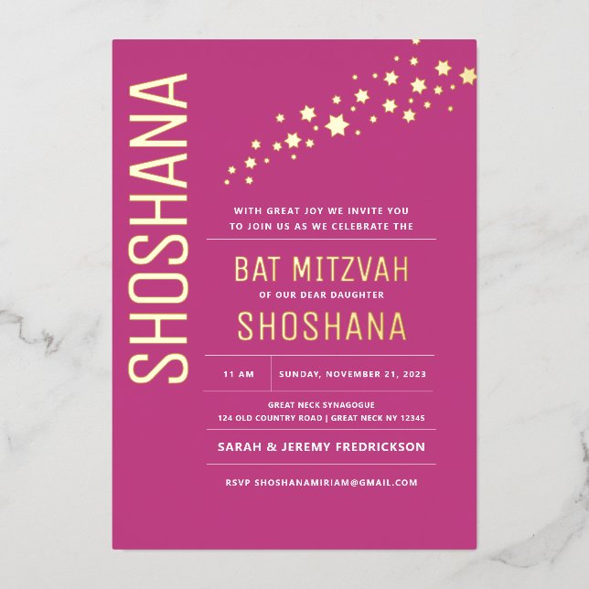 Bat Mitzvah Modernes Elegantes GOLD Folieneinladung (Vorderseite)