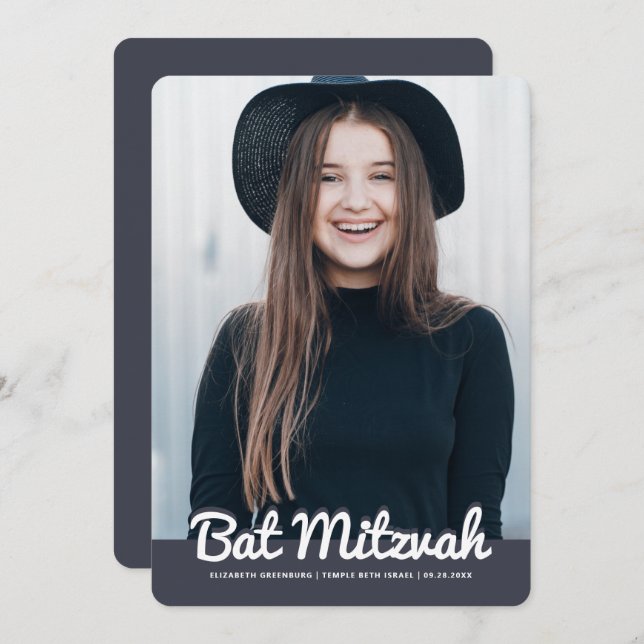Bat Mitzvah Modernes Foto Einladung (Vorne/Hinten)