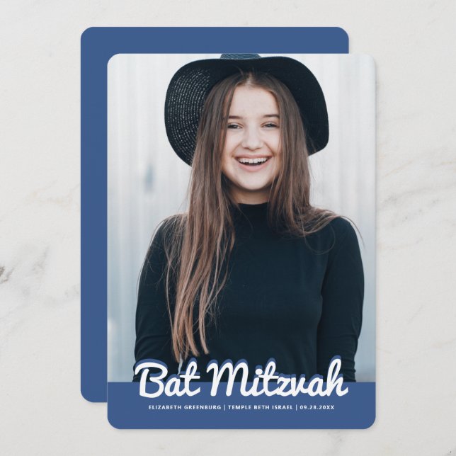 Bat Mitzvah Modernes Foto Einladung (Vorne/Hinten)