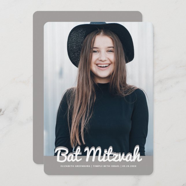 Bat Mitzvah Modernes Foto Einladung (Vorne/Hinten)
