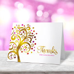 Bat Mitzvah Modernes Gold Rosa Rosa Lebensbaum Dankeskarte<br><div class="desc">Vergewissern Sie sich, dass Ihr Lieblings-Bat Mitzvah ihre Wertschätzung für alle, die ihre Meilenstein-Veranstaltung unterstützt! Schicken Sie diese ausgeklügelte, personalisierte Dankeschön-Karte! Diese Grafik Imitat Goldfolienbaum mit funkelnd rosa, orange und roten Sternen von David und Punkt "Blätter" überlagert einen weißen Hintergrund. Personalisieren Sie den benutzerdefinierten Text mit dem Namen Ihres Bat...</div>