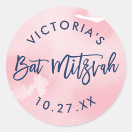 BAT MITZVAH Modernes handgeschriebenes, rosa Aquar Runder Aufkleber