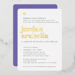 BAT MITZVAH Modernes, minimalistisches und elegant Folieneinladung<br><div class="desc">durch kat massard Moderne Einladung mit "glänzender Goldfolie" für die MITZVAH Kinderfeier. Einfach die Vorlage selbst aktualisieren E-Mail-Adresse für passende Elemente und alternative Farbschemas - kat@simplysweetpaperie.com</div>