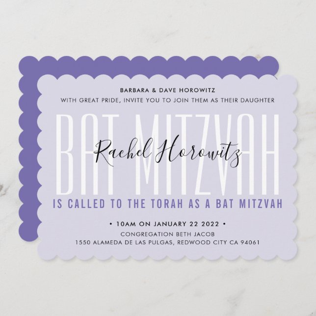 BAT MITZVAH Modernes Overlay-Typografie-Mädchen li Einladung (Vorne/Hinten)