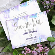 Bat Mitzvah Modernes Silver Script Lila Watercolor