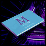 Bat Mitzvah Monogram Sky Lila White Sign-In Gästebuch<br><div class="desc">Dieses elegante minimalistische Bat Mitzvah Party Gästebuch hat einen himmelblauen Hintergrund,  lila Monogramm und weißen Schriftzeichen. Einfach zu personalisieren,  einfach Beispielname und Text auf Vorder- und Rückseite ändern oder löschen. Alle Rechte vorbehalten © 2024 Alan & Marcia Socolik.</div>