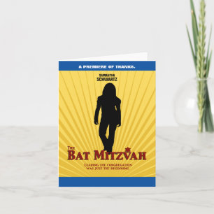 Bat Mitzvah Movie Star Danke, Card Yellow Blue Dankeskarte