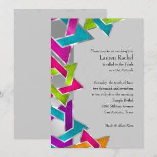 Bat Mitzvah Multicolored Silver Star von David Einladung
