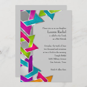 Bat Mitzvah Multicolored Silver Star von David Einladung