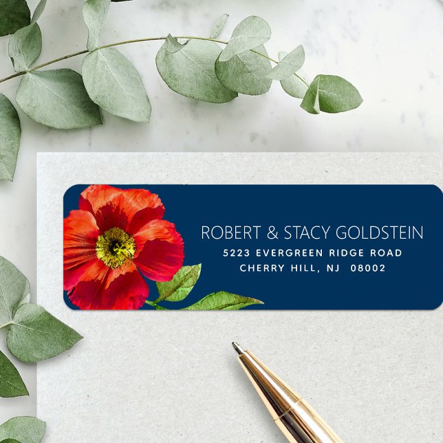 Bat Mitzvah Navy Blue Floral Moderne Rücksendeadre (Von Creator hochgeladen)