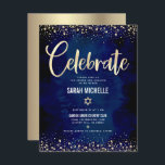 Bat Mitzvah Navy Gold Foil Glitzer Script Modern Begleitkarte<br><div class="desc">Seien Sie stolz, freuen Sie sich und präsentieren Sie diesen Meilenstein Ihres Lieblings-Bat Mitzvah! Fügen Sie diese atemberaubende, moderne, personalisierte Einlage für zusätzliche Informationen zu Ihrer Veranstaltung ein. Graphische Imitate Goldfolienkalligraphie Drehbuch, Star of David, und Konfetti, überlagern einen reichen, dramatischen, marineblauen Aquarellhintergrund. Personalisieren Sie den benutzerdefinierten Text mit dem Namen,...</div>