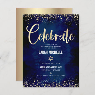 Bat Mitzvah Navy Gold Foil Glitzer Script Modern Begleitkarte