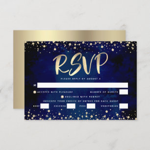 Bat Mitzvah Navy Wassercolor Gold Script Entrée RSVP Karte